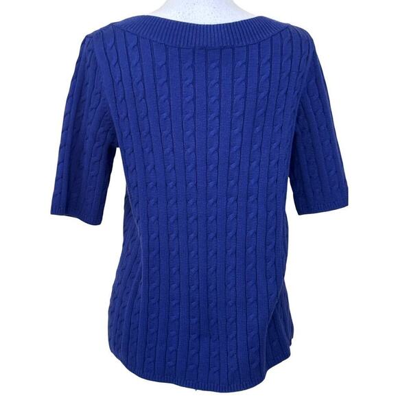 Talbots blue cable knit cotton sweater, medium, classic, spring, layering - Picture 3 of 5